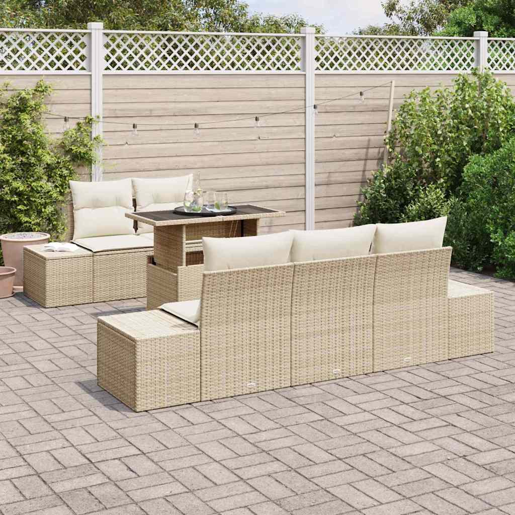 Conjunto de sofá de jardín con cojín 6 pcs Beige y Crema