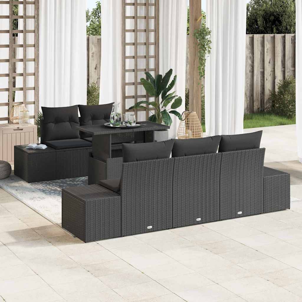 Conjunto de sofá de jardim com almofadas 6 peças cinzento