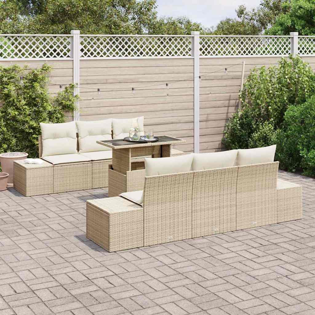 Conjunto de sofá de jardín con cojín 7 pcs Beige y Crema