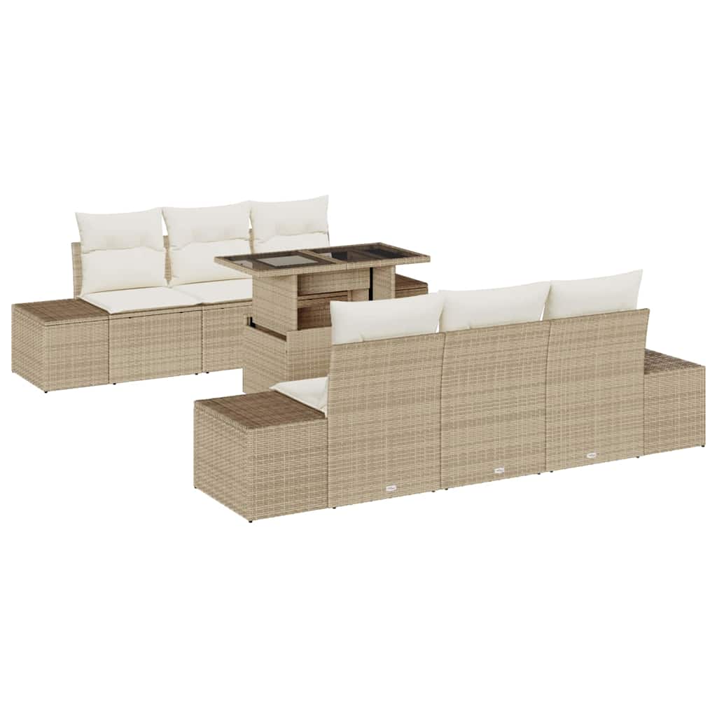 Conjunto de sofá de jardín con cojín 7 pcs Beige y Crema