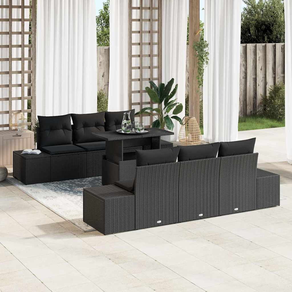 Conjunto de sofá de jardín con cojín 7 pcs gris y azul marino