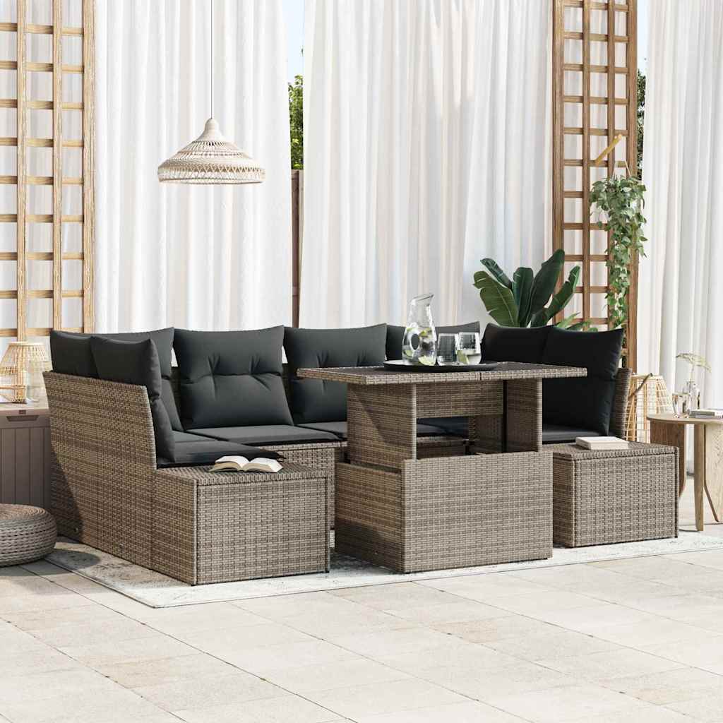 Conjunto de sofá de jardín con cojín 7 pcs Beige y Crema