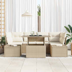 Conjunto de sofá de jardín con cojín 7 pcs Beige y Crema