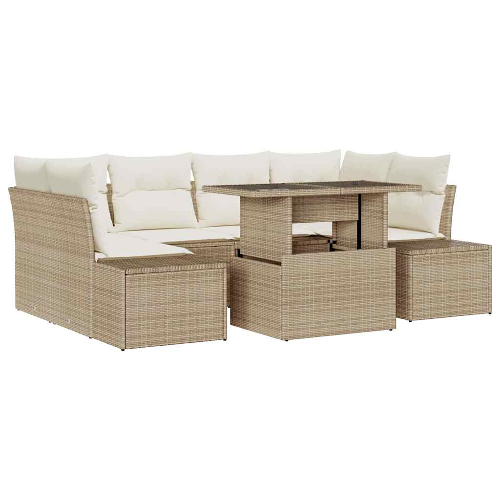 Conjunto de sofá de jardín con cojín 7 pcs Beige y Crema