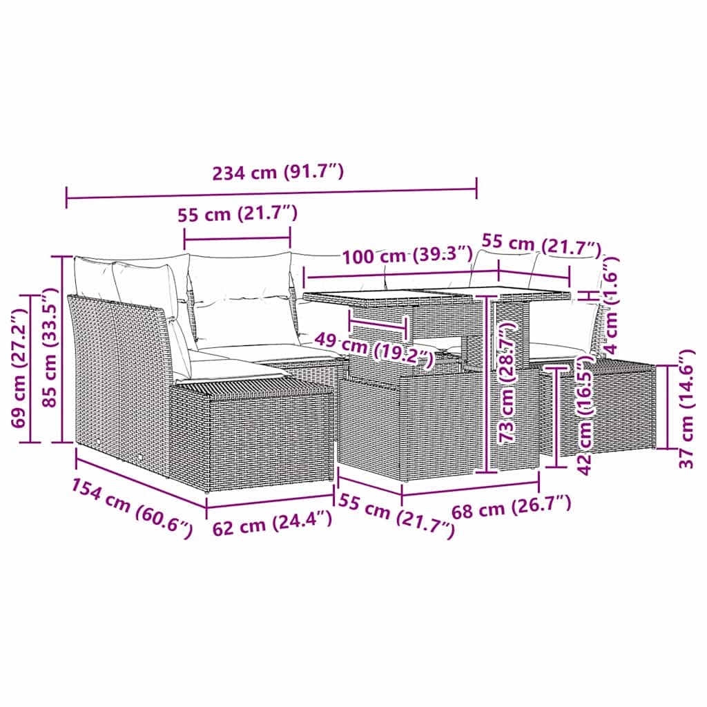 Conjunto de sofá de jardín 7 pcs Gris Claro y Gris Oscuro