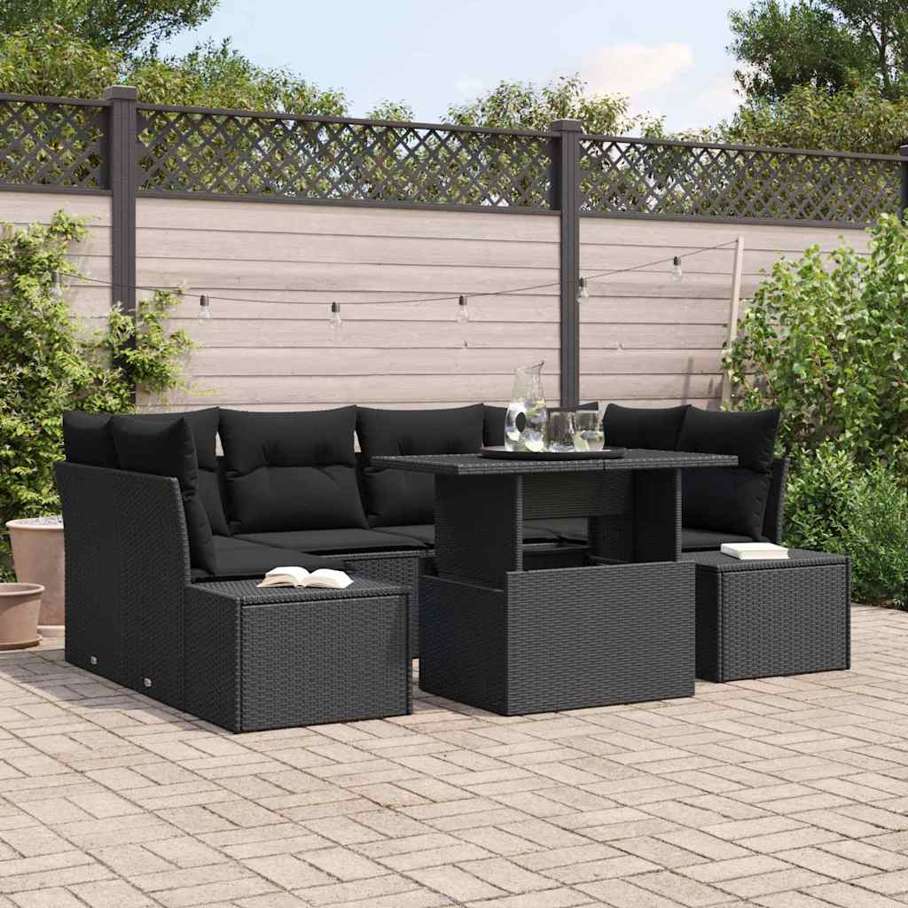 Conjunto de sofá de jardín con cojín 7 pcs Marrón y crema