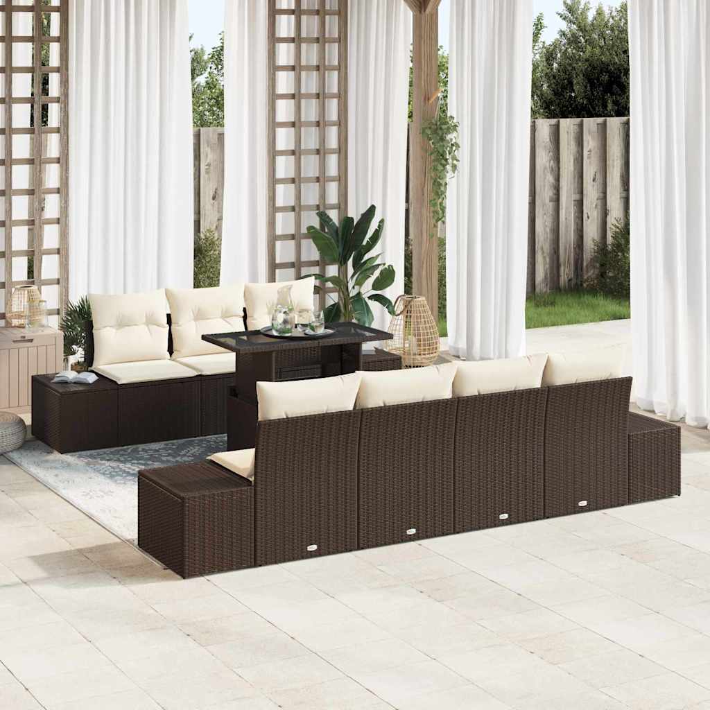 Conjunto de sofá de jardín con cojín 8 pcs Marrón y crema