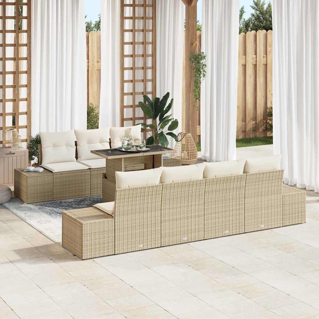Conjunto de sofá de jardín con cojín 8 pcs Beige y Crema