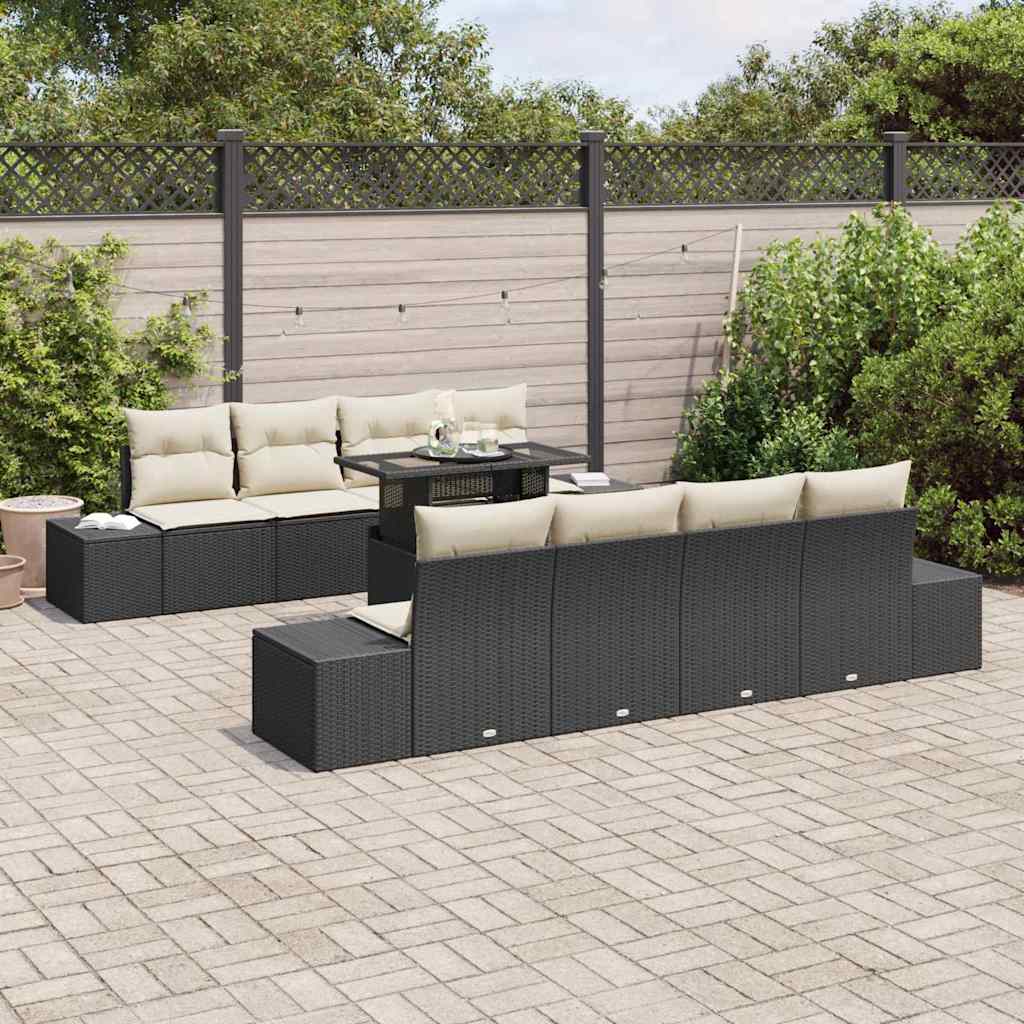 Conjunto de sofá de jardín con cojín 9 pcs Negro y crema