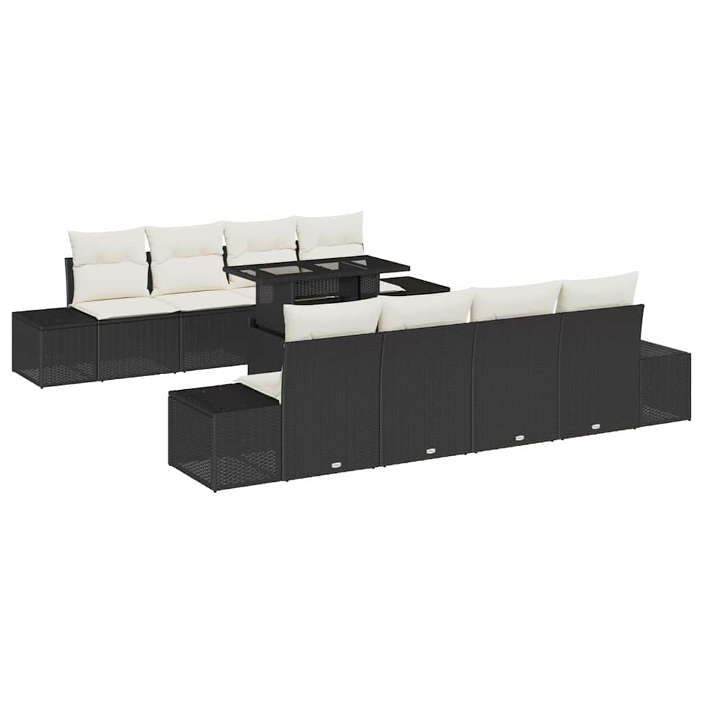 Conjunto de sofá de jardín con cojín 9 pcs Negro y crema