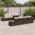 Conjunto de sofá de jardín con cojín 9 pcs Marrón y crema