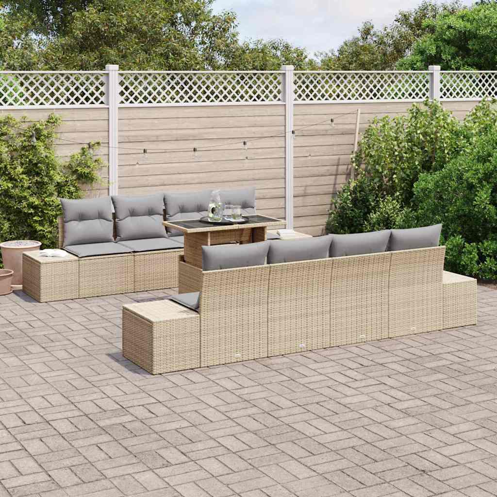 Conjunto de sofá de jardín con cojín 9 pcs Beige y Gris Claro