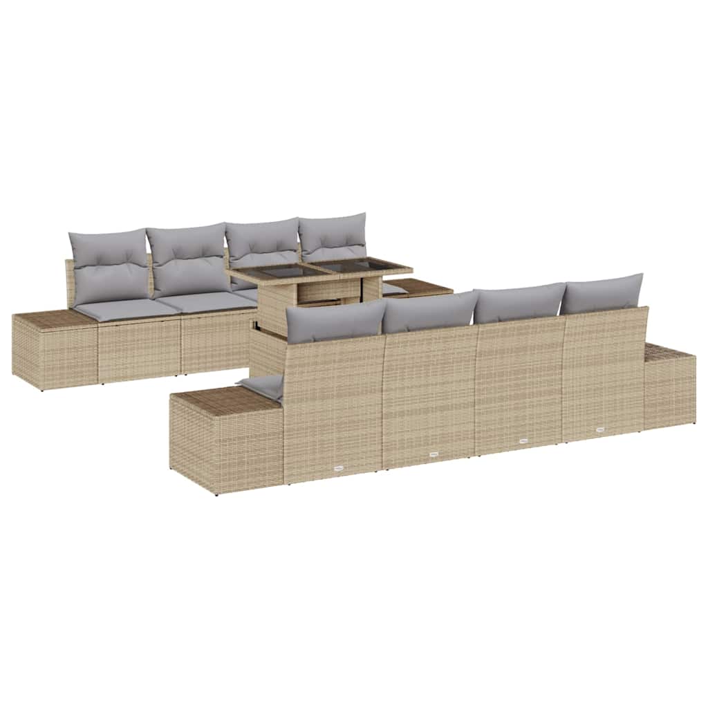 Conjunto de sofá de jardín con cojín 9 pcs Beige y Gris Claro