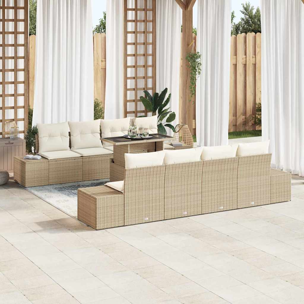 Conjunto de sofá de jardín con cojín 9 pcs Beige y Crema