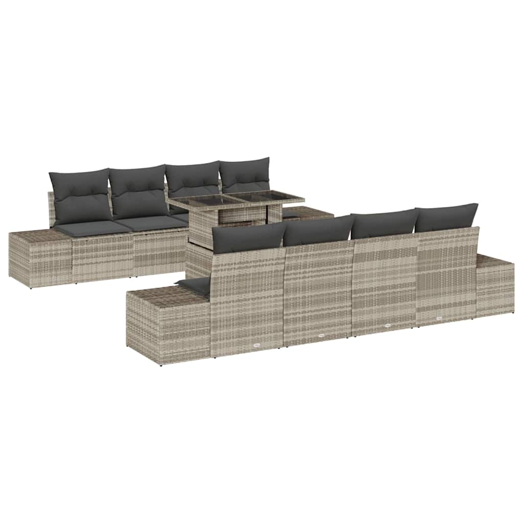 Conjunto de sofá de jardín 9 pcs Gris Claro y Gris Oscuro