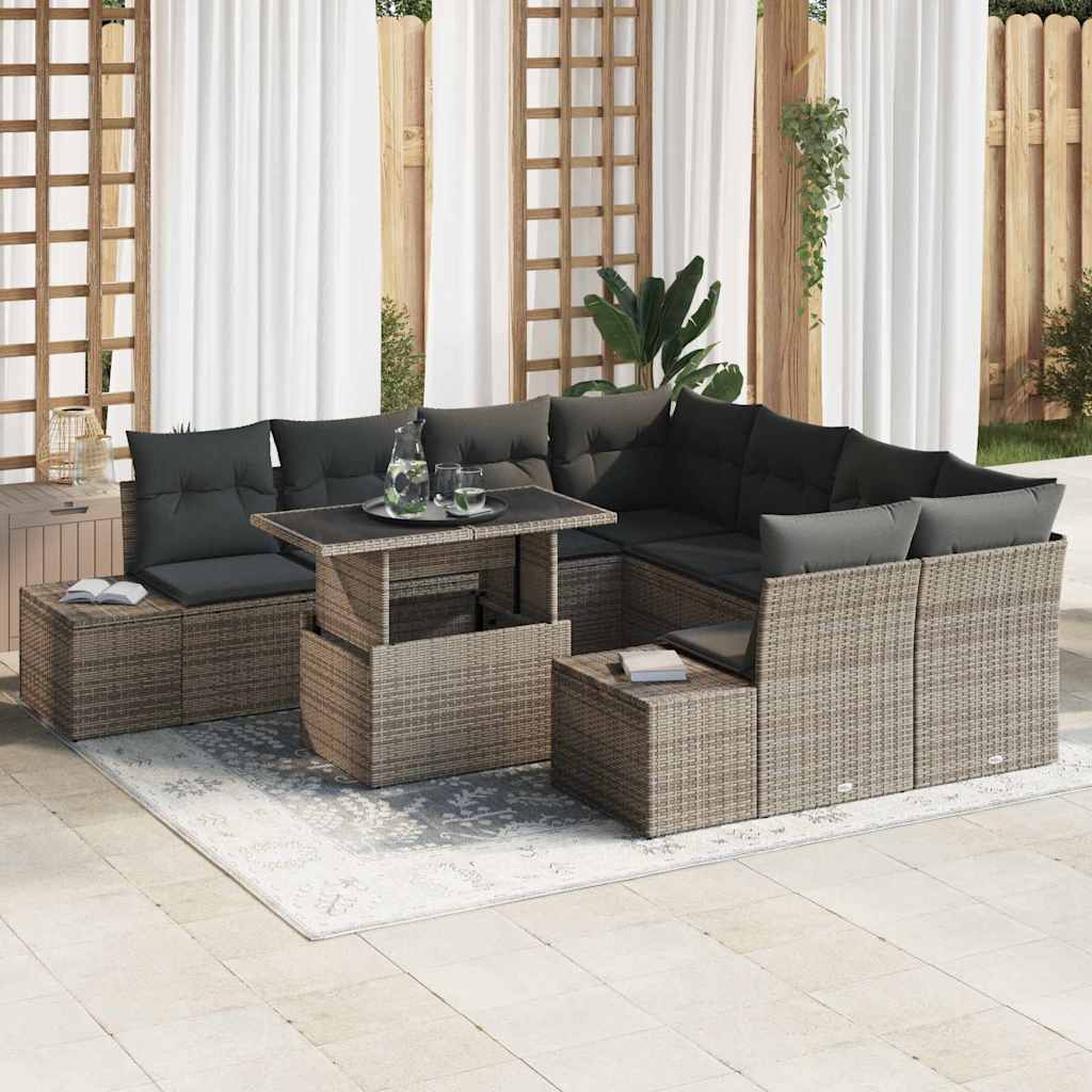 Conjunto de sofá de jardín 9 pcs Beige y Crema ratán sintético