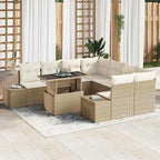 Conjunto de sofá de jardín 9 pcs Beige y Crema ratán sintético
