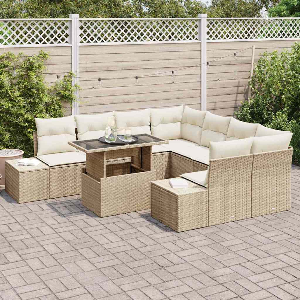 Conjunto de sofá de jardín 9 pcs Beige y Crema ratán sintético