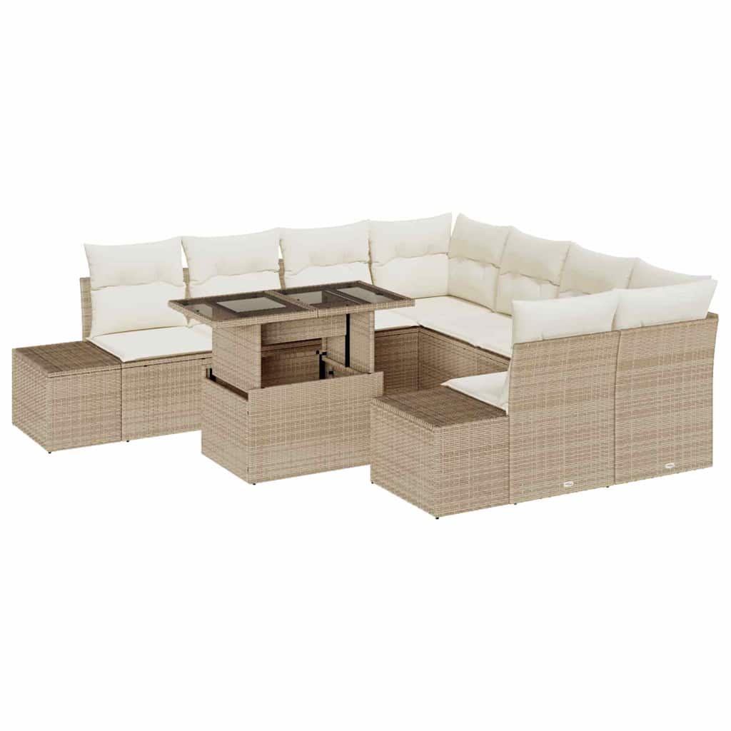 Conjunto de sofá de jardín 9 pcs Beige y Crema ratán sintético