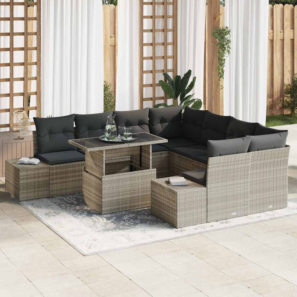 Conjunto de sofá de jardín 9 pcs Beige y Crema ratán sintético