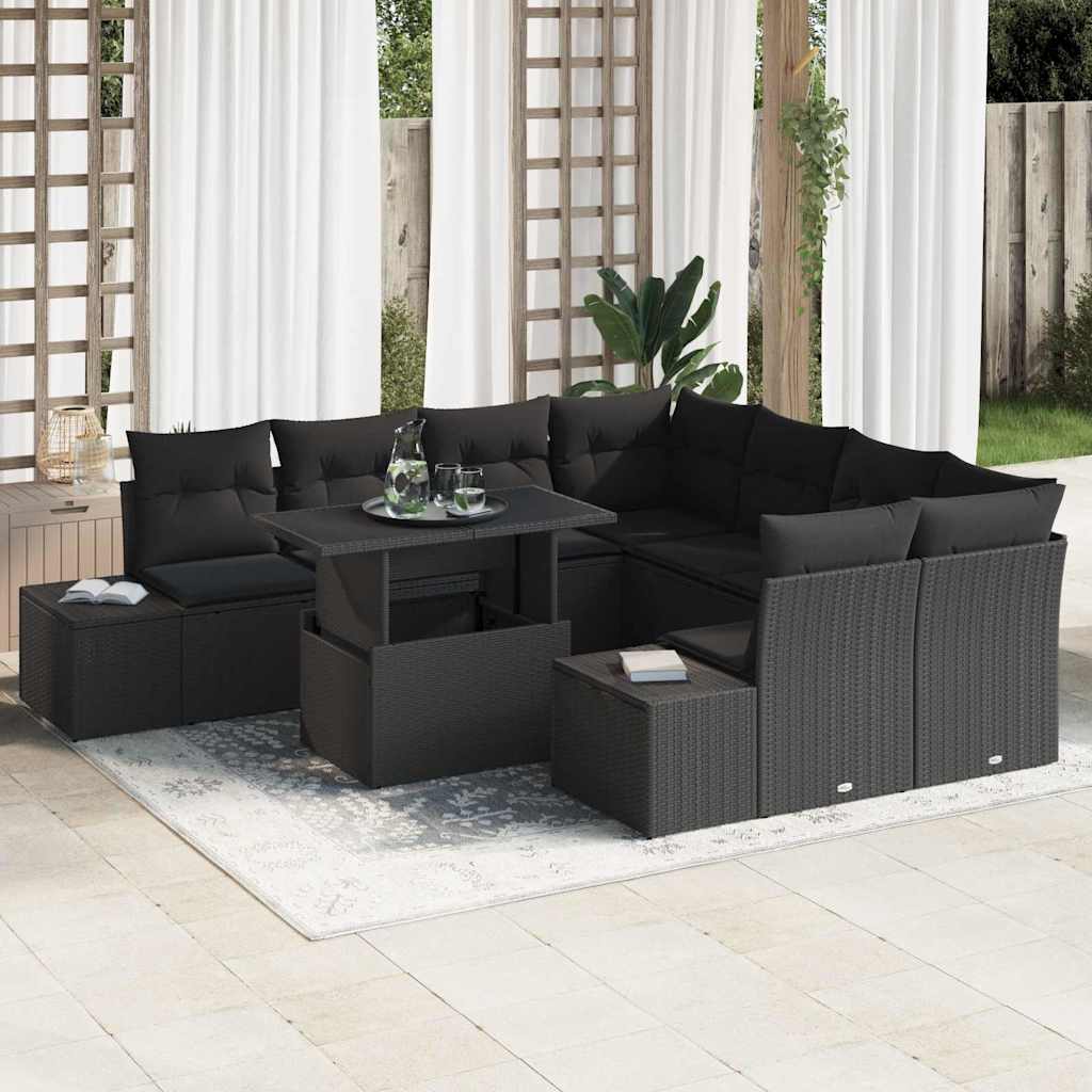 Conjunto de sofá de jardín 9 pcs Beige y Crema ratán sintético