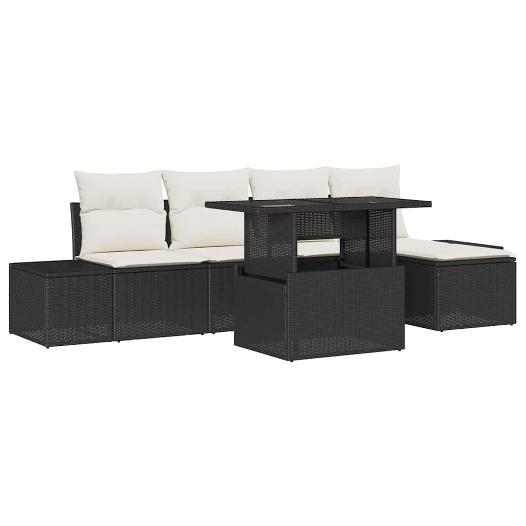 Conjunto de sofá de jardín 6 pcs Negro Poliratán