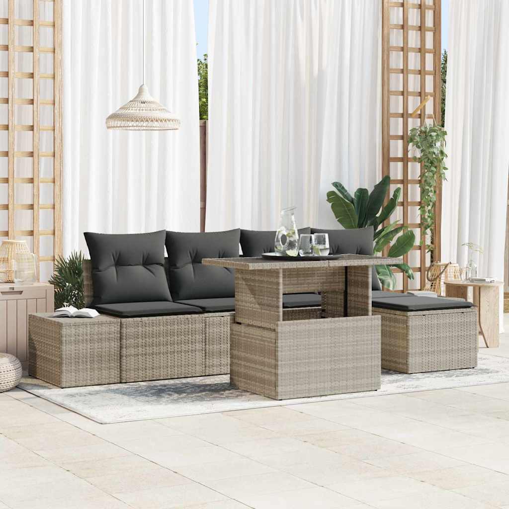 Conjunto de sofá de jardín 6 pcs Beige Poliratán