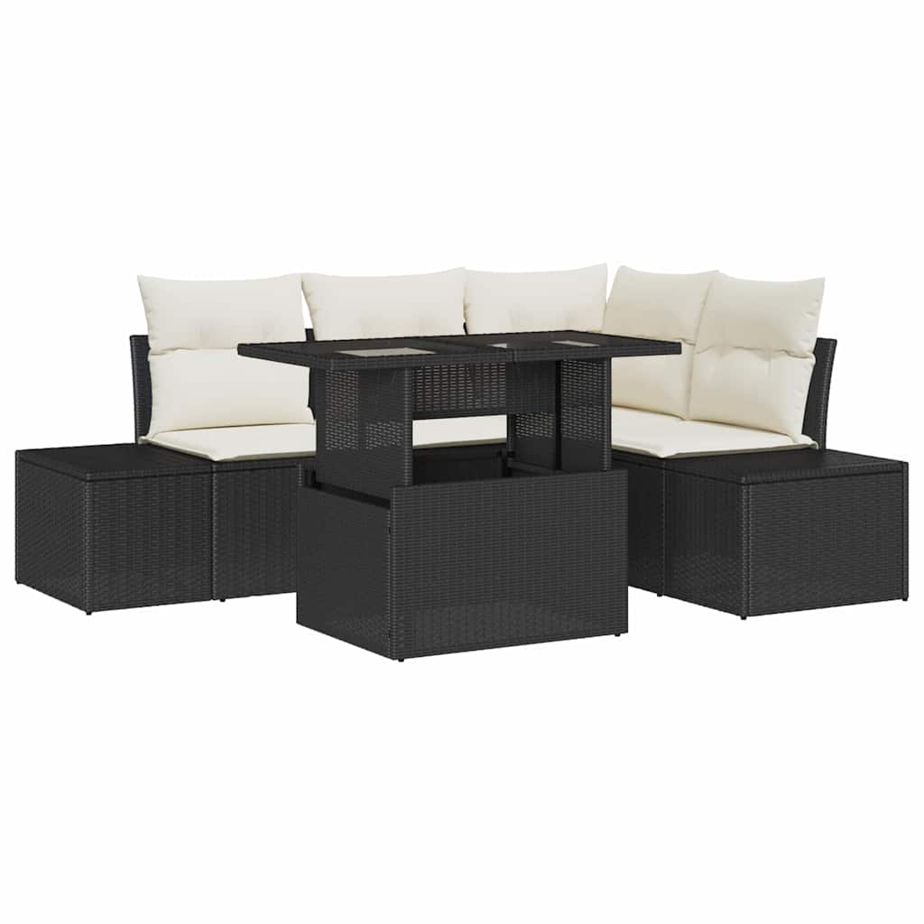 Conjunto de sofá de jardín 5 pcs Negro ratán sintético