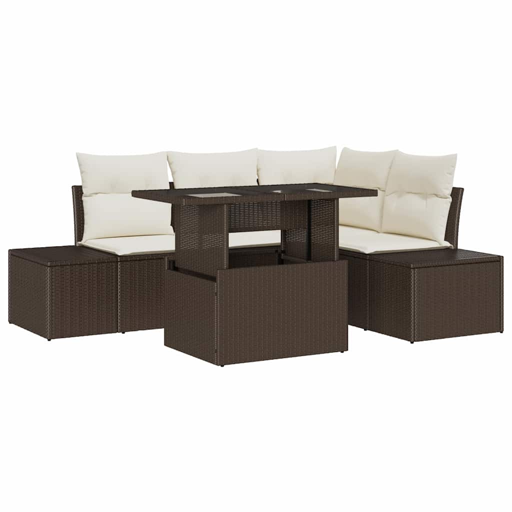 Conjunto de sofá de jardín 5 pcs Marrón ratán sintético