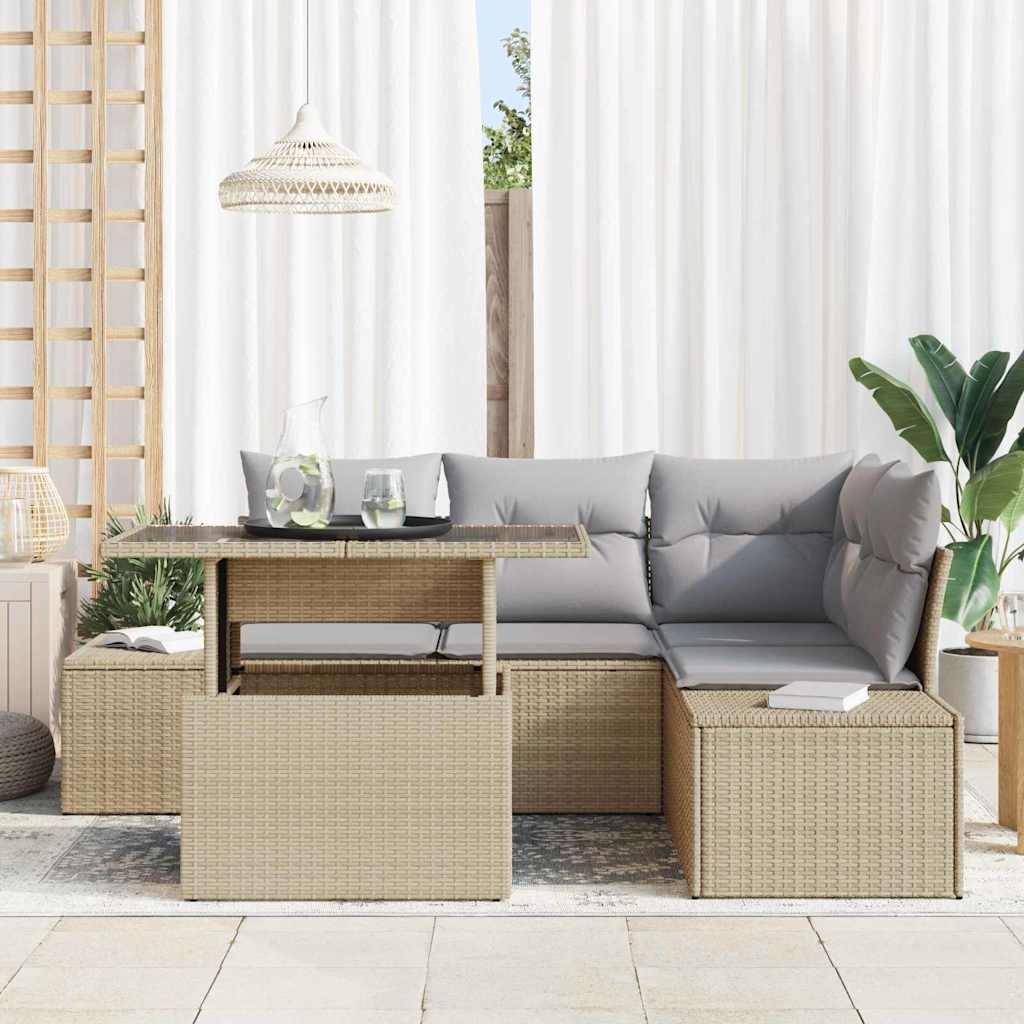 Conjunto de sofá de jardín 5 pcs Beige ratán sintético