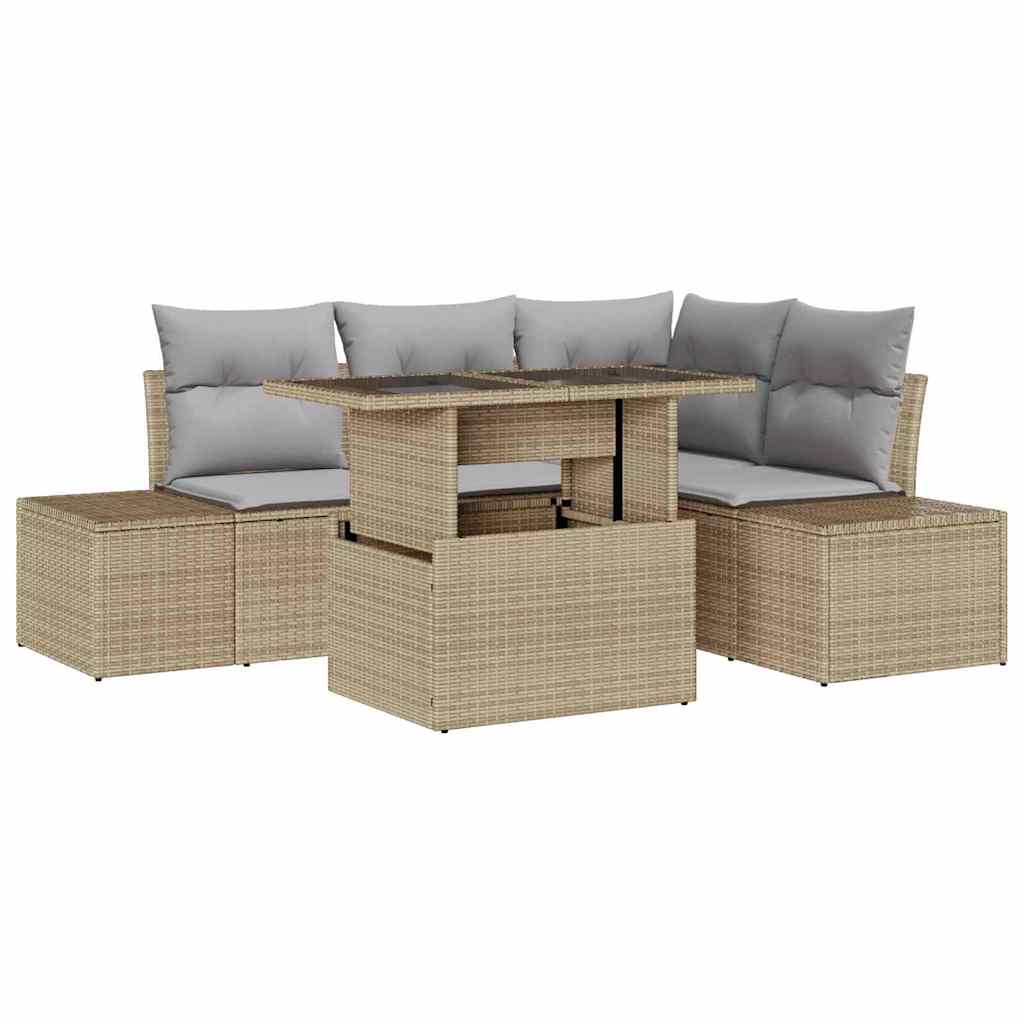 Conjunto de sofá de jardín 5 pcs Beige ratán sintético