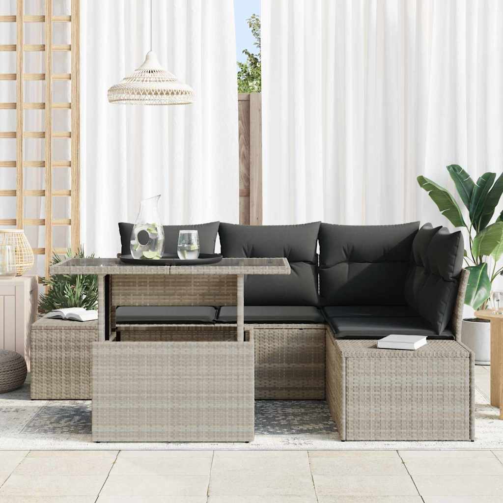 Conjunto de sofá de jardín 5 pcs Gris Claro ratán sintético
