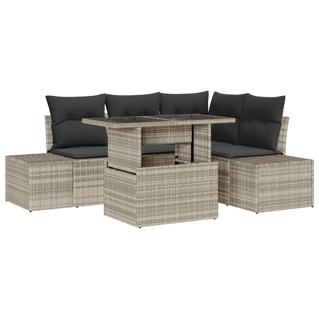 Conjunto de sofá de jardín 5 pcs Gris Claro ratán sintético