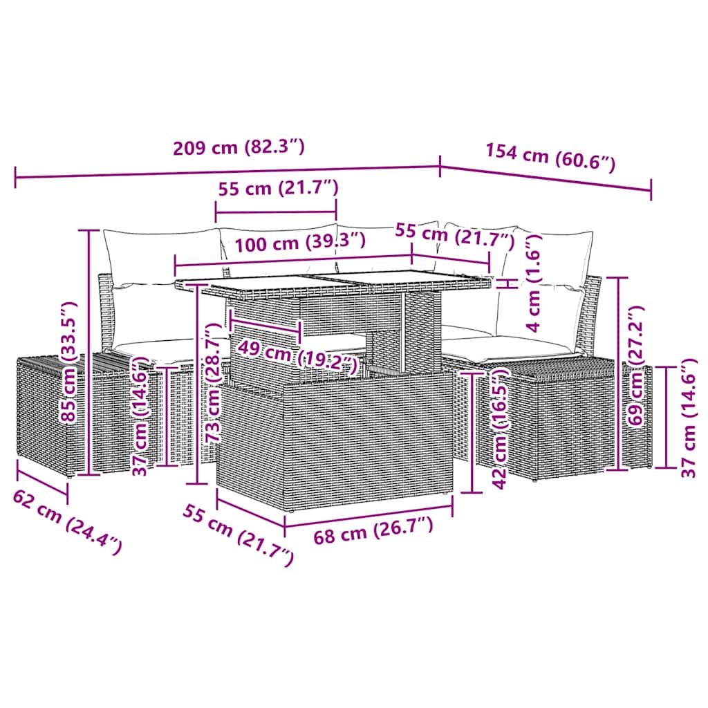 Conjunto de sofá de jardín 5 pcs Gris Claro ratán sintético