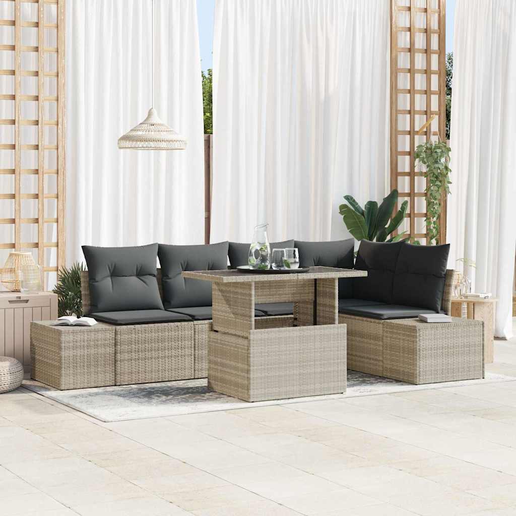Conjunto de sofá de jardín 6 pcs Beige Poliratán