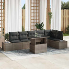 Conjunto de sofá de jardín con cojín 7 pcs Gris ratán sintético