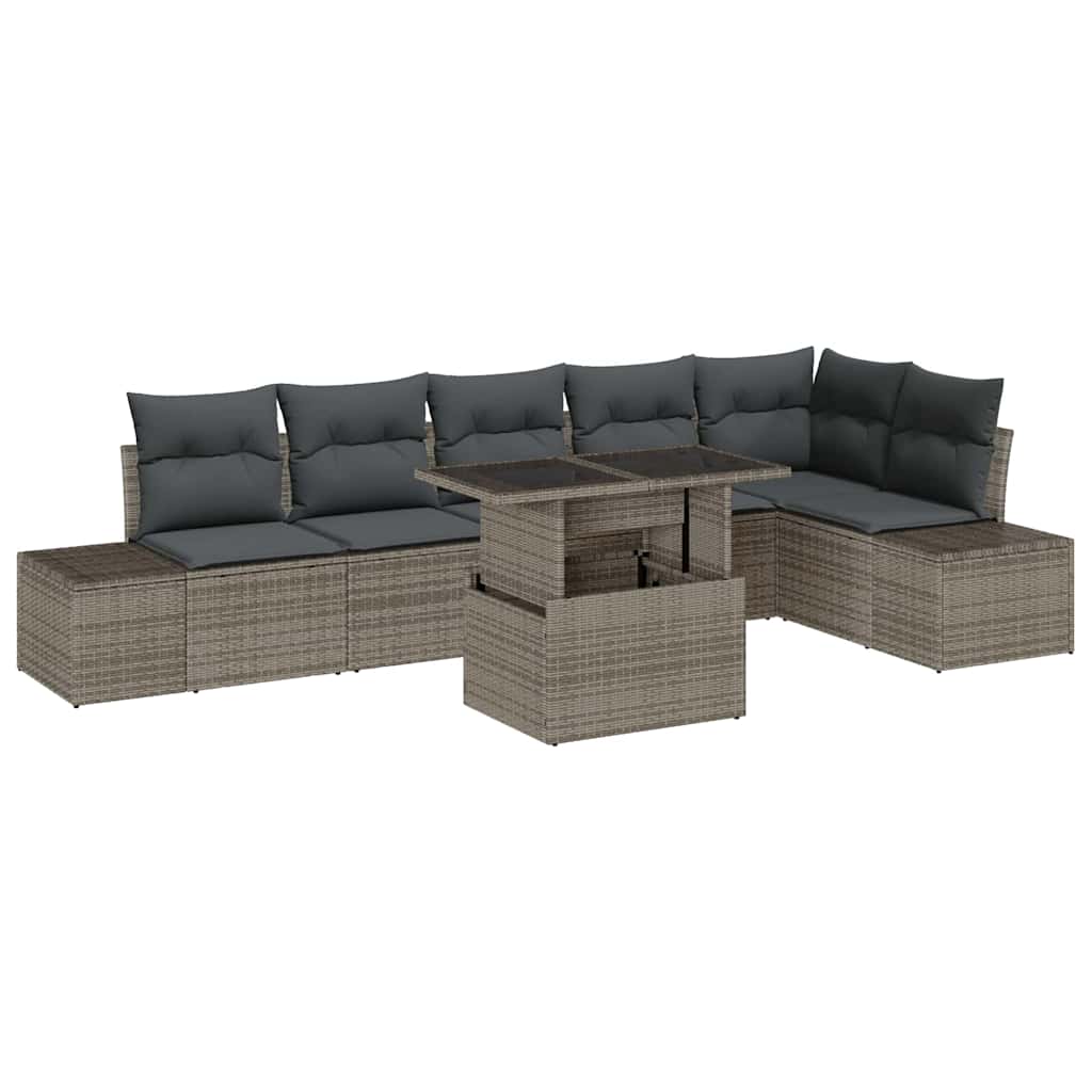 Conjunto de sofá de jardín con cojín 7 pcs Gris ratán sintético