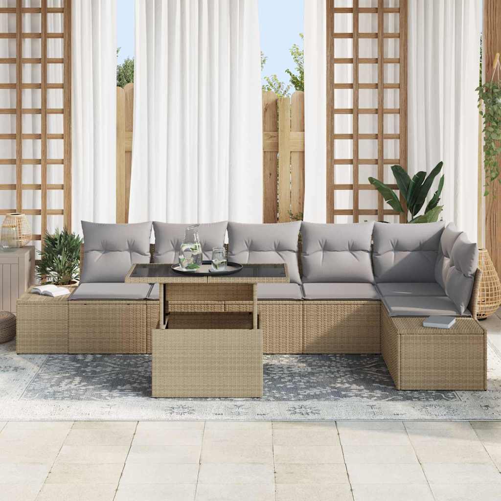 Conjunto de sofá de jardín 7 pcs Beige Poliratán