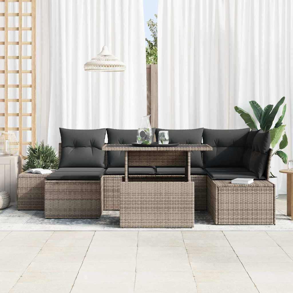 Conjunto de sofá de jardín 7 pcs Gris Poliratán