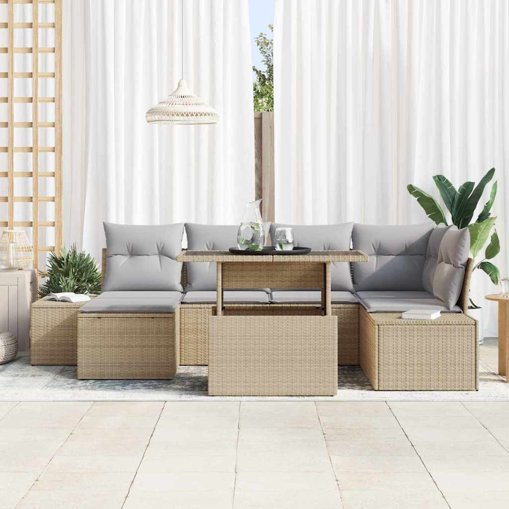 Conjunto de sofá de jardín 7 pcs Beige Poliratán
