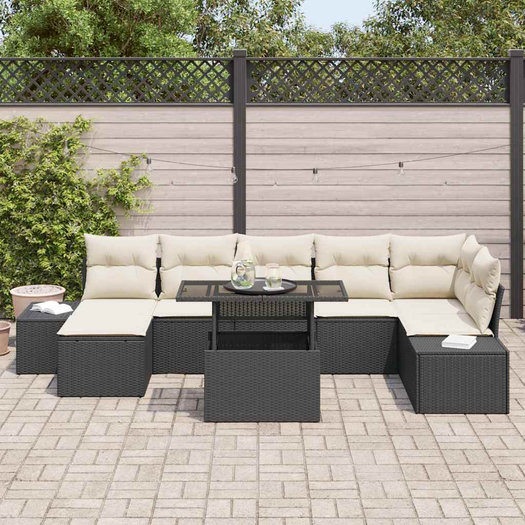 Conjunto de sofá de jardín 8 pcs Negro Poliratán