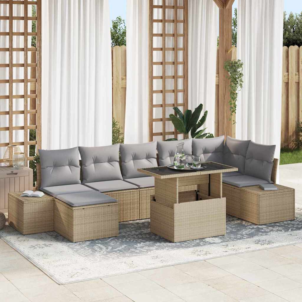 Conjunto de sofá de jardín 8 pcs Beige Poliratán