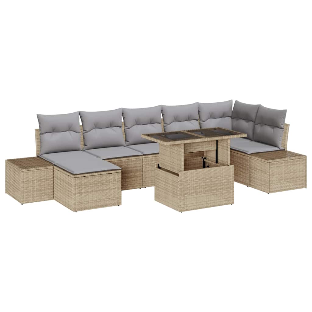 Conjunto de sofá de jardín 8 pcs Beige Poliratán