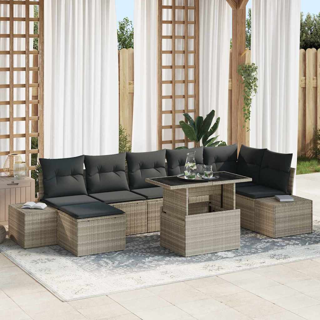 Conjunto de sofá de jardín 8 pcs Gris Claro Poliratán