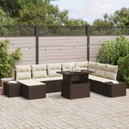 Conjunto de sofá de jardín 9 pcs Marrón Poliratán