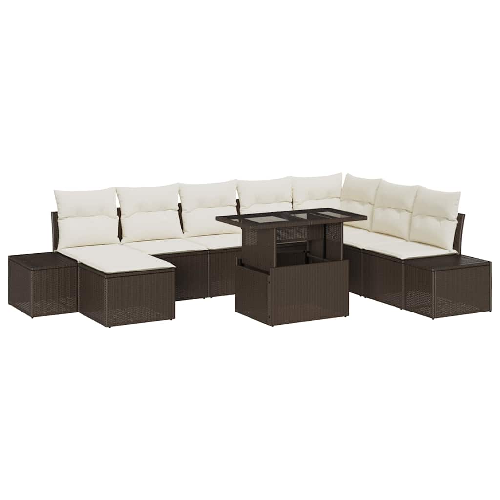 Conjunto de sofá de jardín 9 pcs Marrón Poliratán