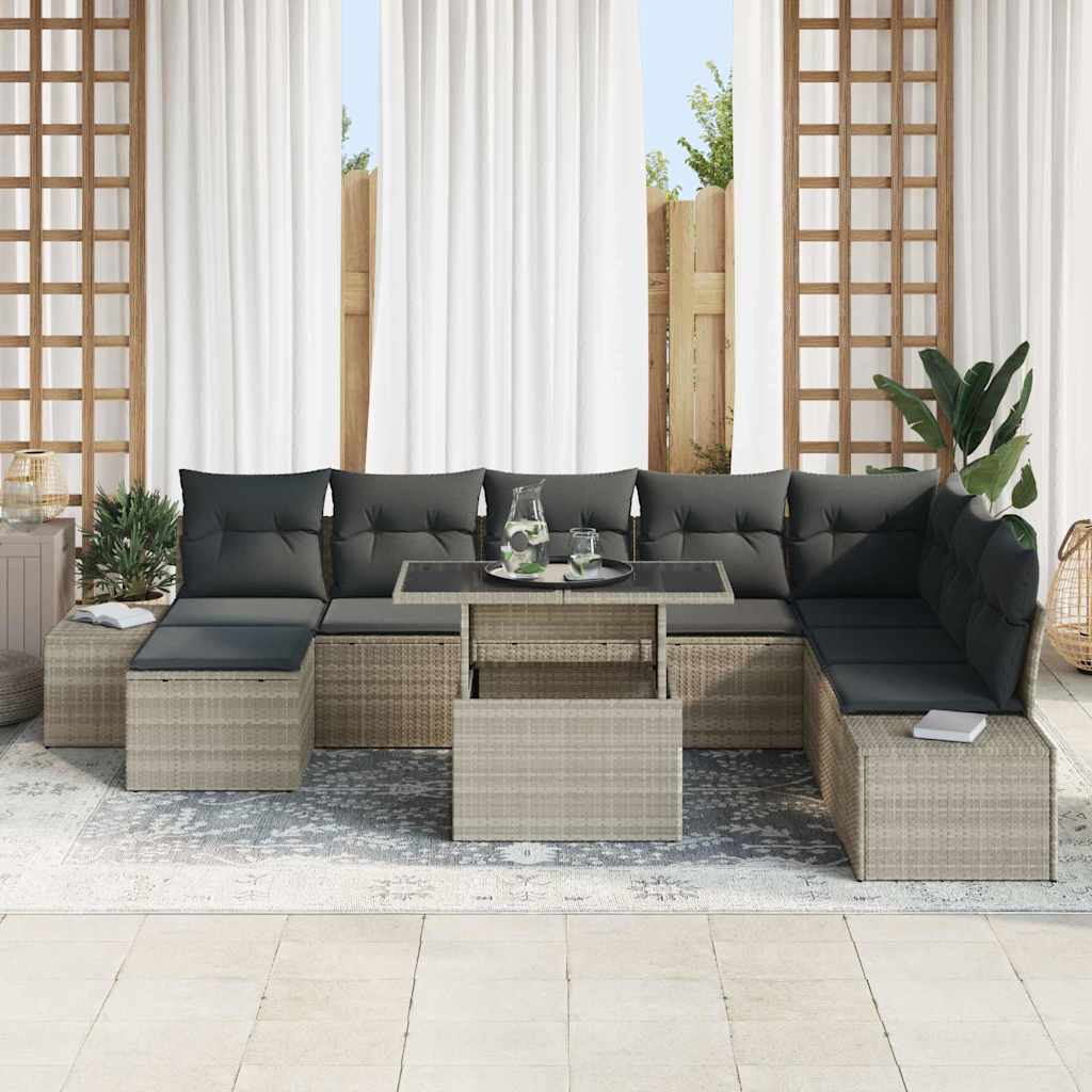 Conjunto de sofá de jardín 9 pcs Gris Claro Poliratán