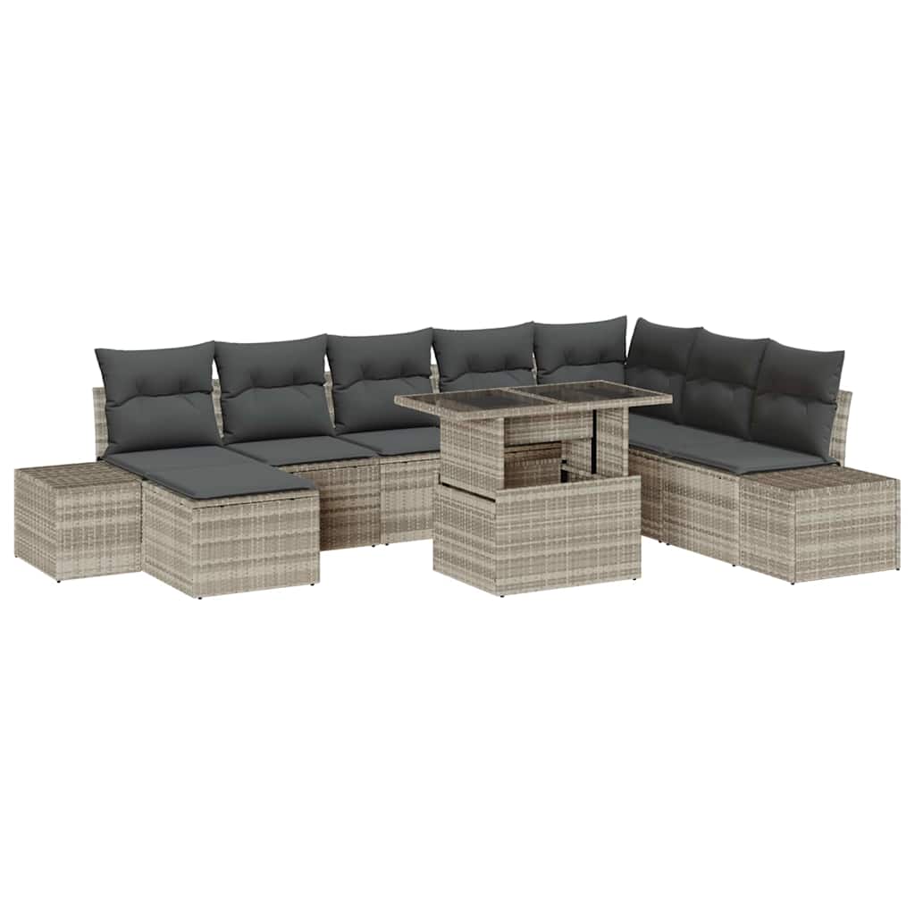 Conjunto de sofá de jardín 9 pcs Gris Claro Poliratán