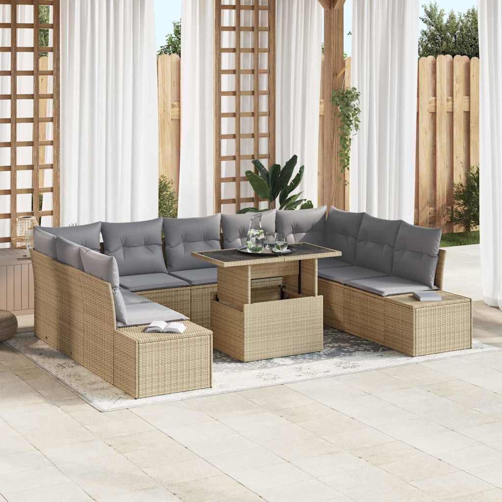 Conjunto de sofá de jardín 10 pcs Beige Poliratán
