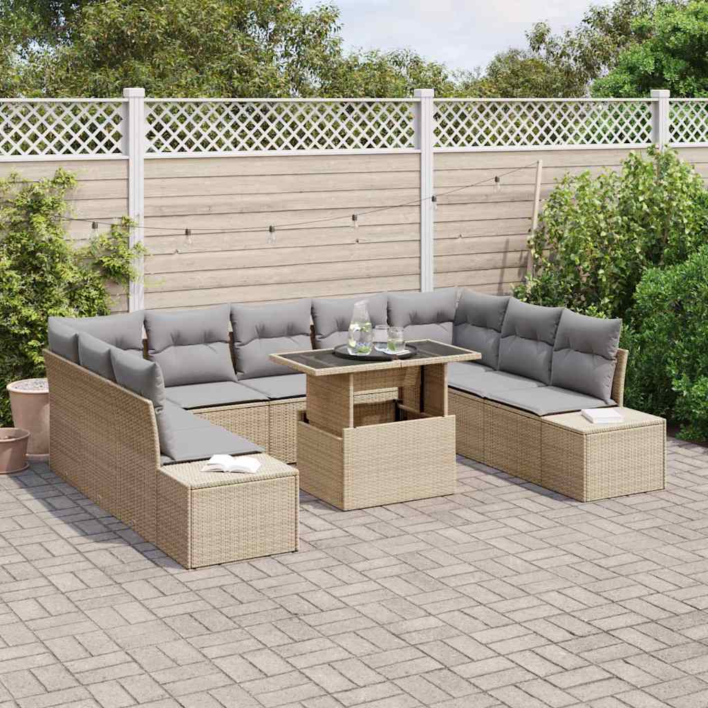 Conjunto de sofá de jardín 10 pcs Beige Poliratán